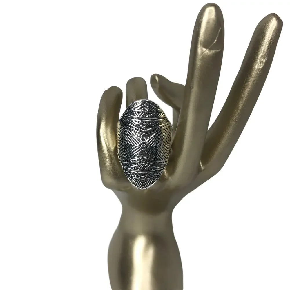 Long Boho Silver Ring - Size 9.5